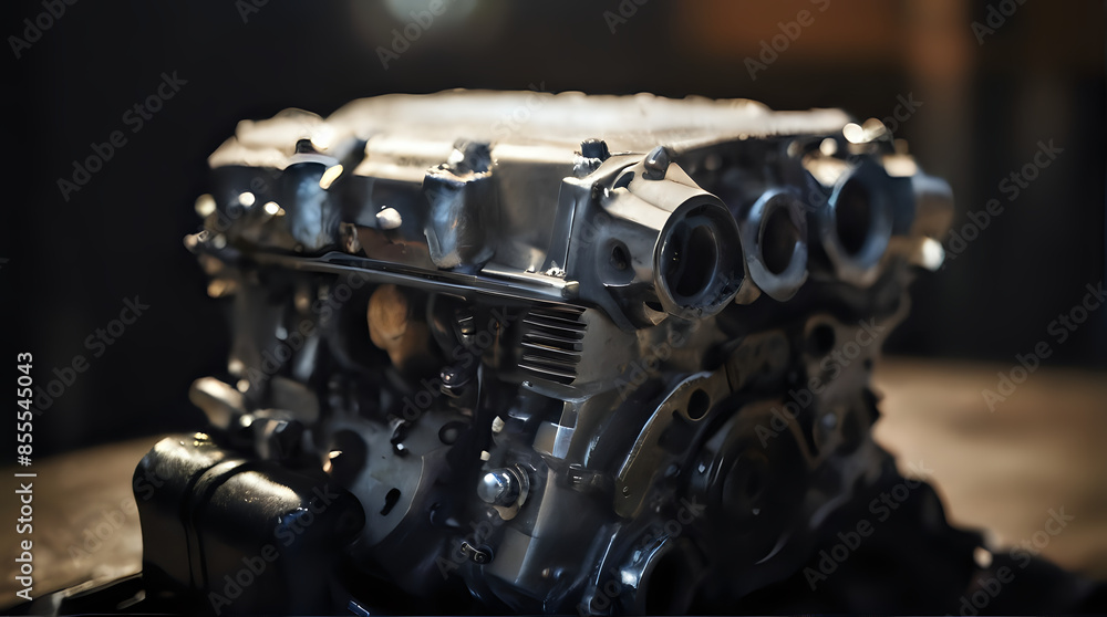 a close up of a metal engine on a table a close up of a metal engine on a table