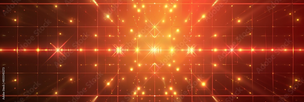 Obraz premium Dazzling light effect, A square grid of light,simple and soft halo with a sense of rhythm, orange, red and black gradient, grid shape dazzle, a fine grid of light, fine color transition, HD, 16K, 3:1