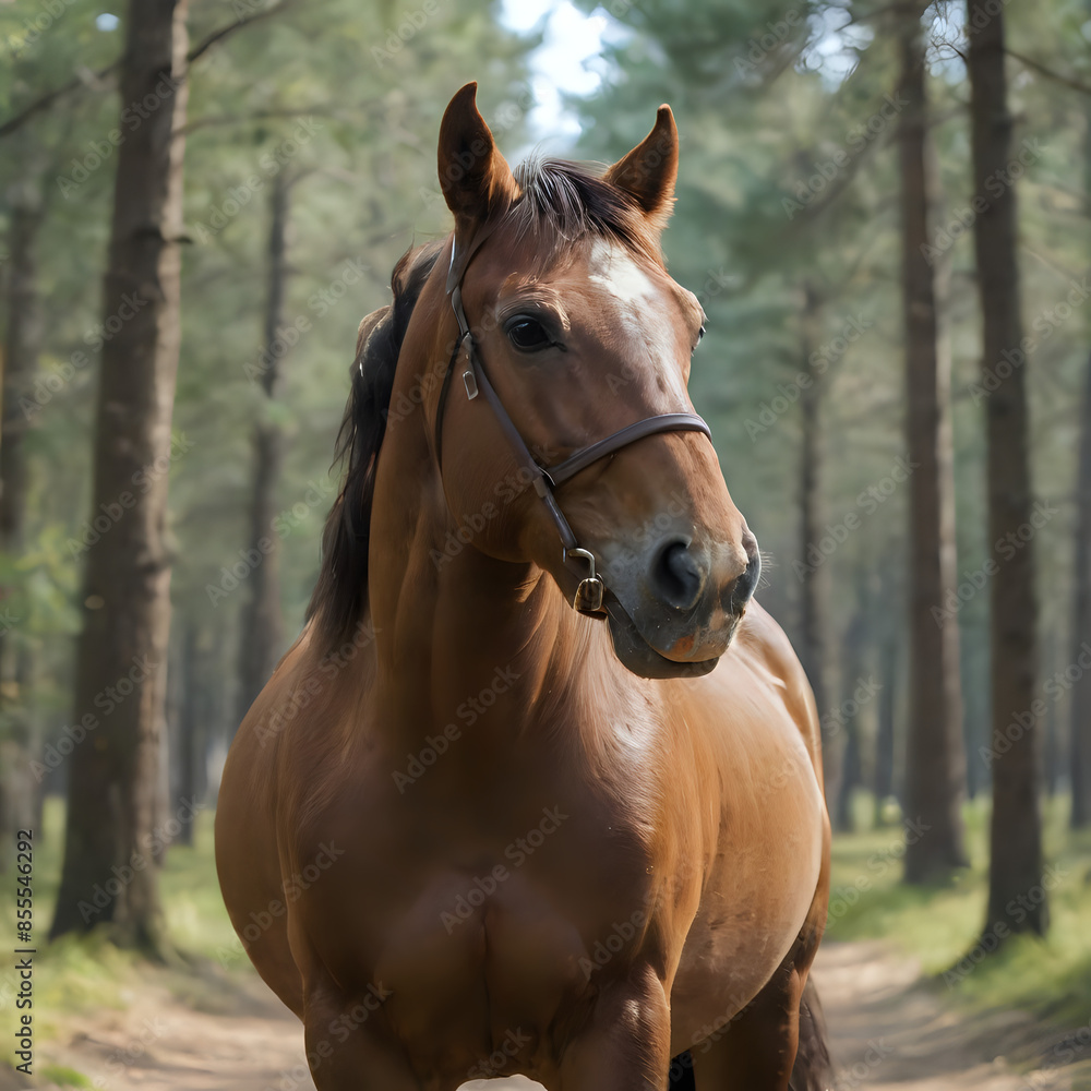 Obraz premium a brown horse standing in the middle of a forest
