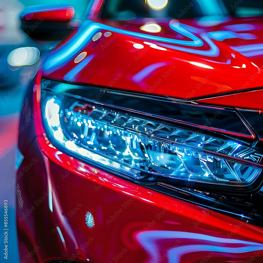 Fototapeta premium The front of a car headlight close up