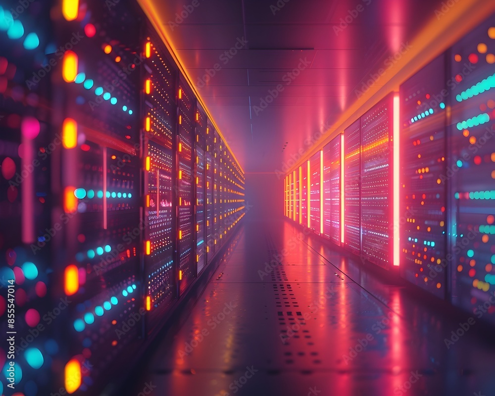 Futuristic Data Center with Rows of Servers and Blinking Lights Industry Concept Futuristic Data Center with Rows of Servers and Blinking Lights Industry Concept