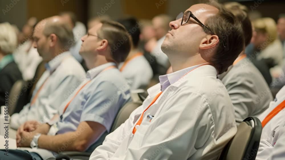 Group of People Sitting in a Conference Room, Attending a medical conference to learn about the latest advancements in healthcare Group of People Sitting in a Conference Room, Attending a medical conference to learn about the latest advancements in healthcare