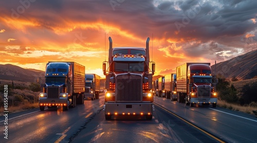 Semi-Trucks on the Road at Sunset