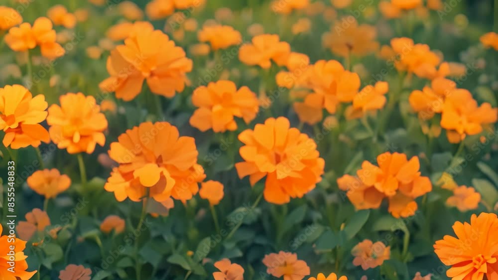 A painting featuring bright orange marigold flowers set against a vibrant green background, Bright orange marigolds basking in the sun A painting featuring bright orange marigold flowers set against a vibrant green background, Bright orange marigolds basking in the sun