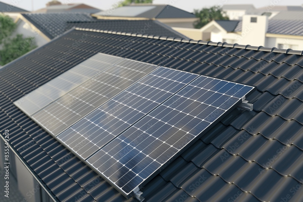 solar panel on the roof in realistic 3d by generative ai solar panel on the roof in realistic 3d by generative ai
