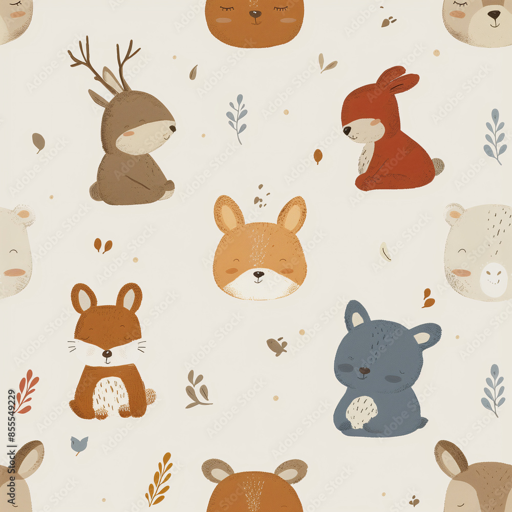 Naklejka premium seamless pattern with bears , rabbit , deer