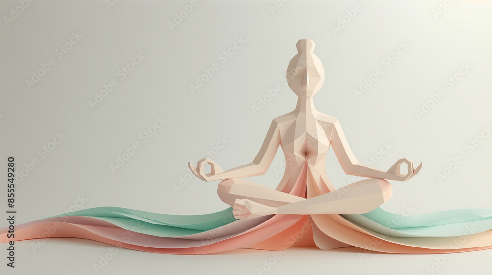 Abstract pastel-colored sculpture of a serene figure in a meditative yoga pose, evoking peace and tranquility. Abstract pastel-colored sculpture of a serene figure in a meditative yoga pose, evoking peace and tranquility.