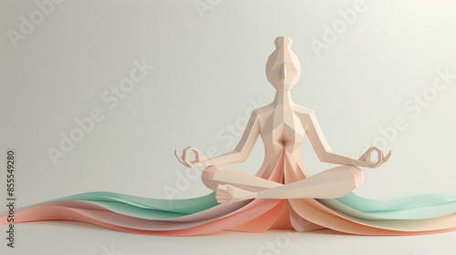 Abstract pastel-colored sculpture of a serene figure in a meditative yoga pose, evoking peace and tranquility.