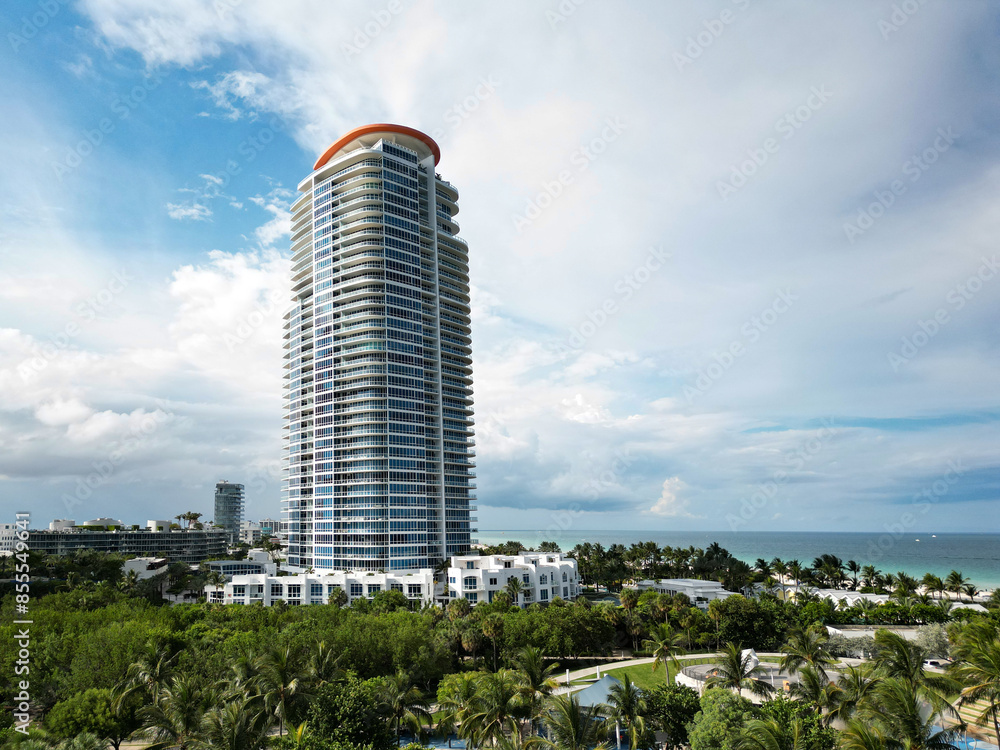 View of Travel in Miami. Skyline of Miami Beach from top. Miami beach coastline ...