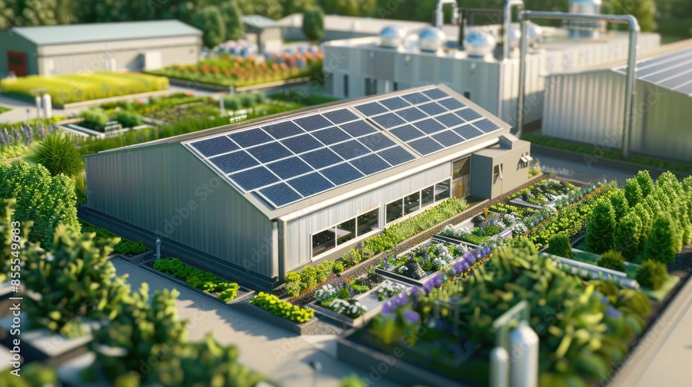 Green Roof Solar Panel Building with Lush Garden Green Roof Solar Panel Building with Lush Garden