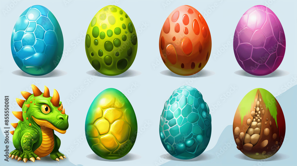 Asset of cartoon dinosaur eggs for mobile game for slot game element, Illustration Asset of cartoon dinosaur eggs for mobile game for slot game element, Illustration
