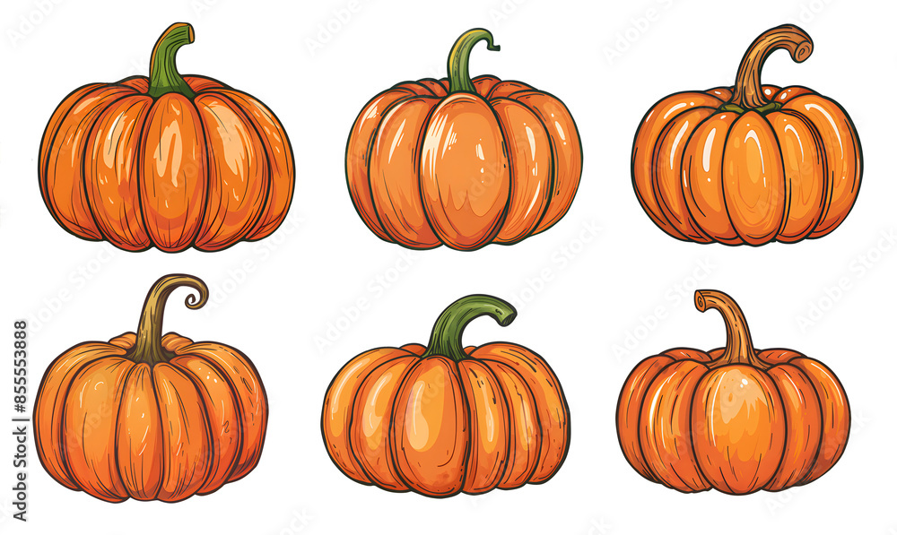 Set of pumpkin squash in warm natural fall colors Vector illustration autumn themes Halloween Thanksgiving Set of pumpkin squash in warm natural fall colors Vector illustration autumn themes Halloween Thanksgiving