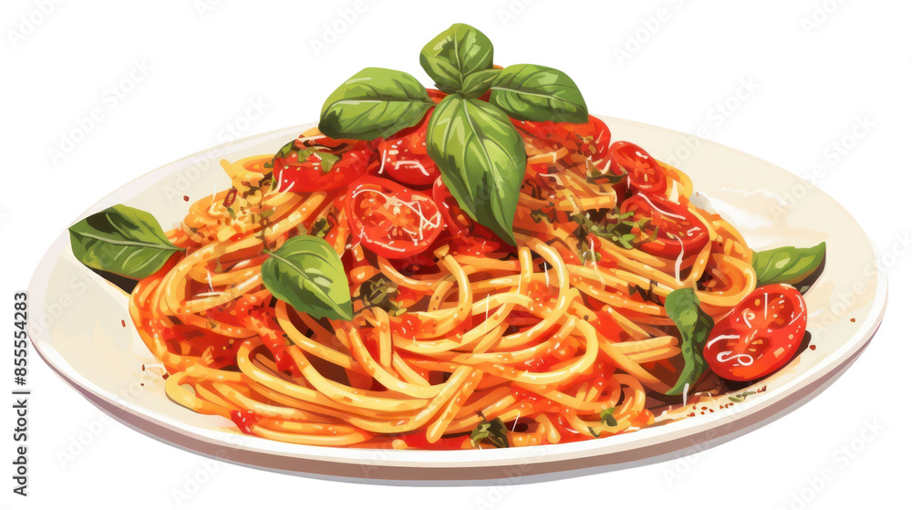 PNG Plate of spaghetti tomato pasta basil. PNG Plate of spaghetti tomato pasta basil.