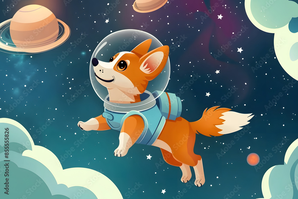 Fototapeta premium cartoon animals in space