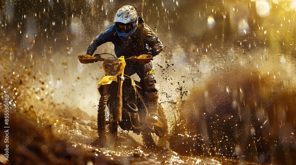 Extreme motocross Rider riding. motocross race bike in action on dirt track. by ai generative Extreme motocross Rider riding. motocross race bike in action on dirt track. by ai generative