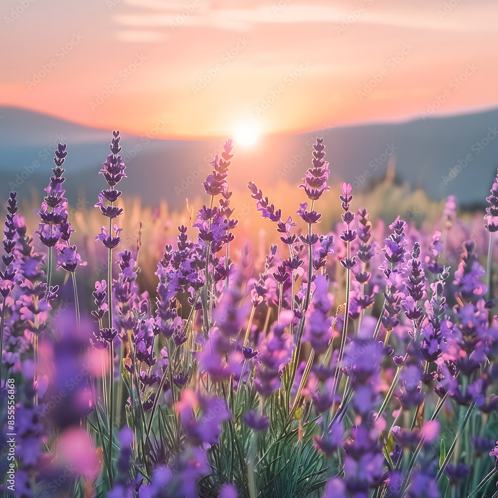 Naklejka premium lavender field at sunset