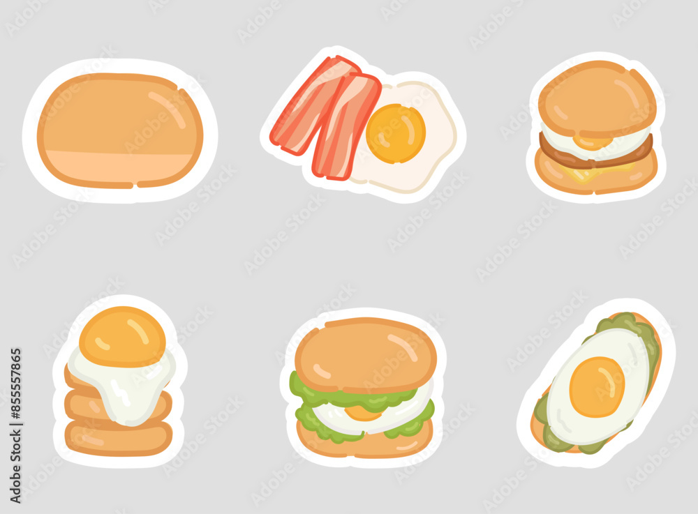 Cartoon food sticker set. Vector illustration Cartoon food sticker set. Vector illustration