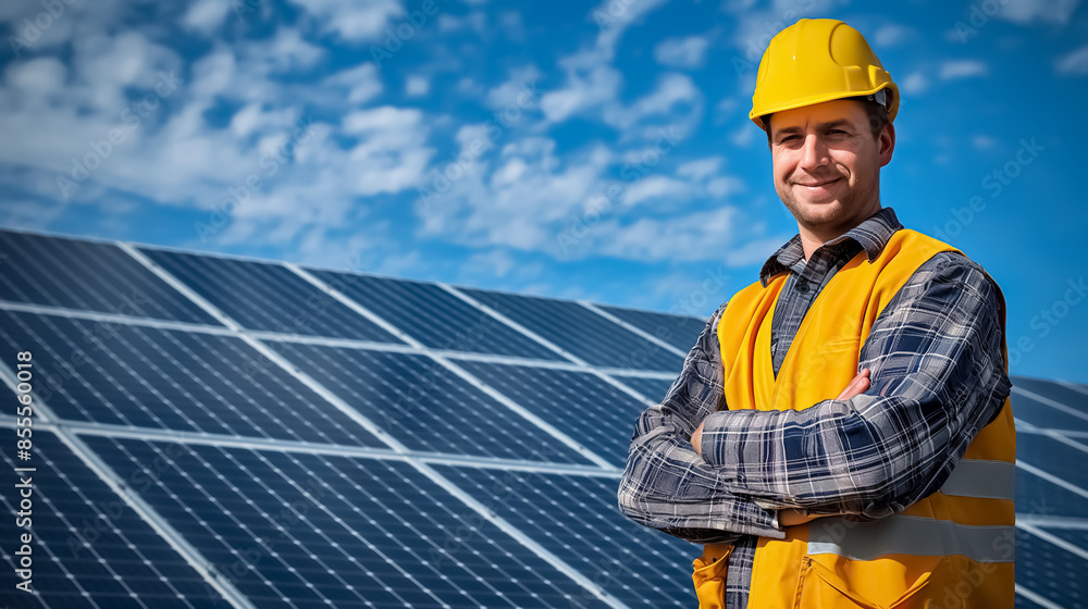 A worker installs solar panels on the roof of a house
A worker installs solar panels on the roof of a house