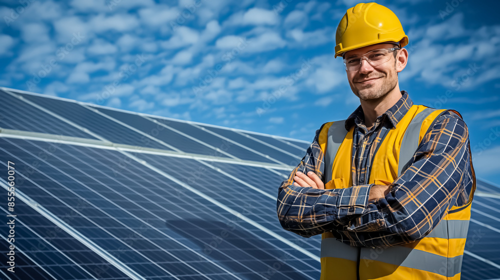 A worker installs solar panels on the roof of a house
A worker installs solar panels on the roof of a house