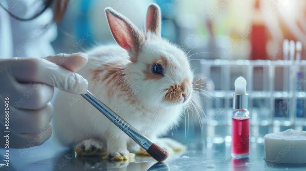 Scientist with rabbit and brush