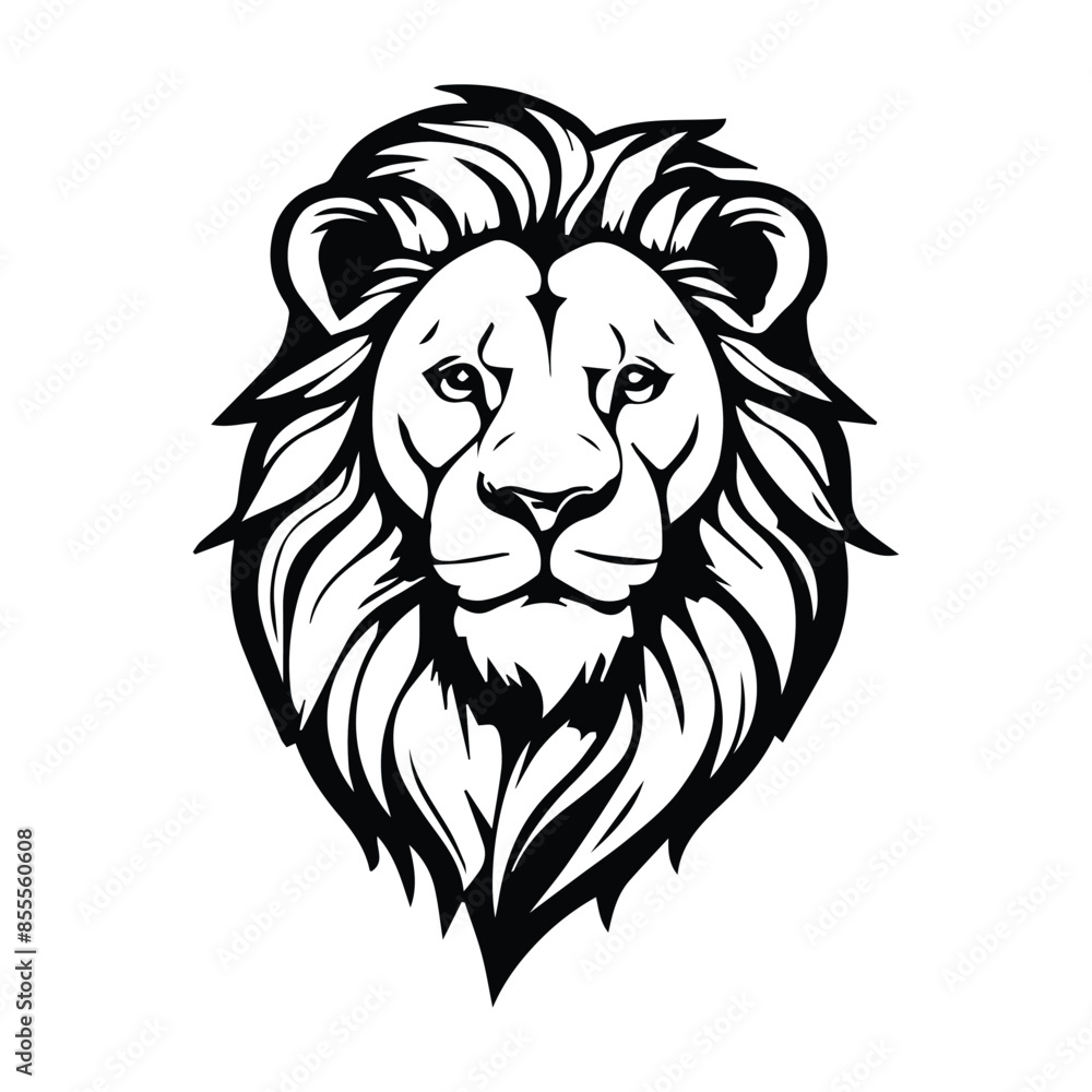 Fototapeta premium Lion head black and white monochrome logo