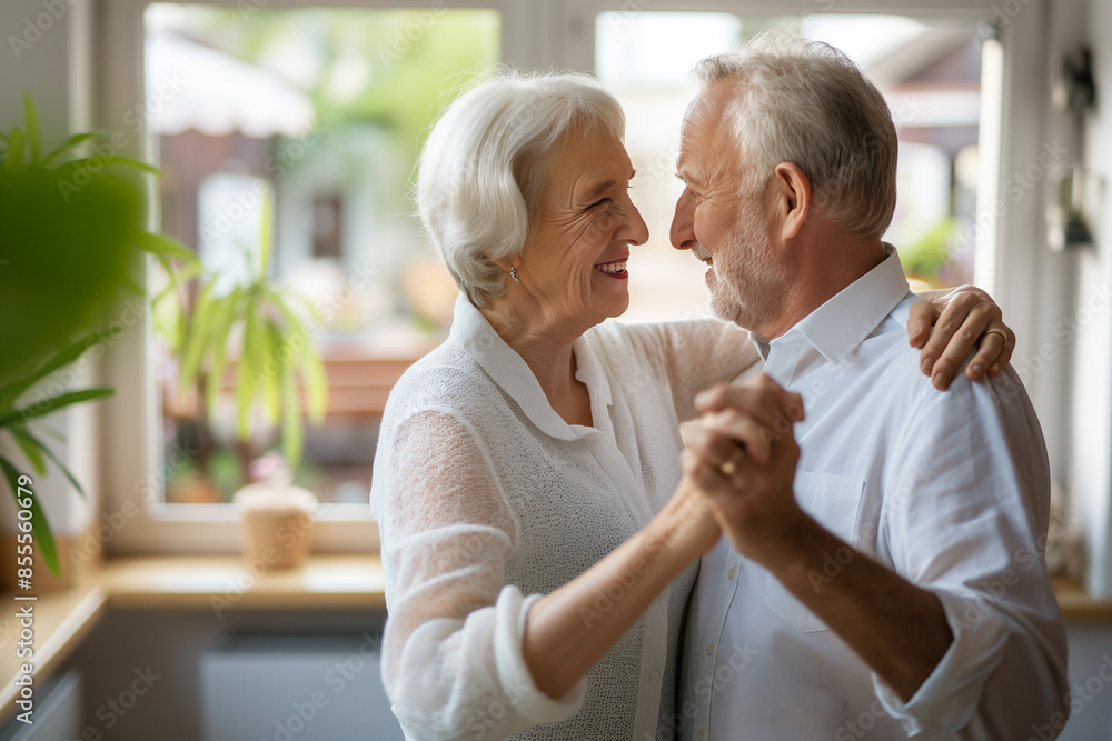 Fototapeta premium Mature Couple Dancing Together at Home