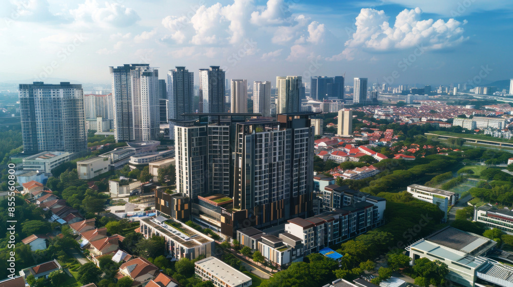 Fototapeta premium landscape high building take from drone