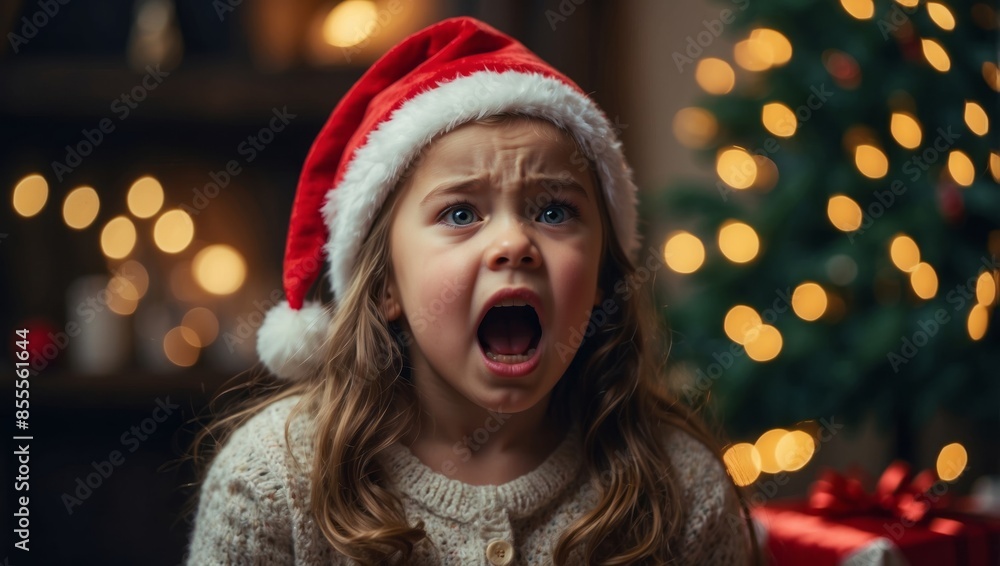 Stressed Little Christmas Girl Yelling in Frustration. Stressed Little Christmas Girl Yelling in Frustration.