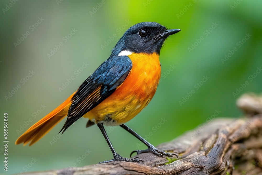 colorful daurian redstart bird perched on log vibrant feathers and striking pose wildlife photography colorful daurian redstart bird perched on log vibrant feathers and striking pose wildlife photography