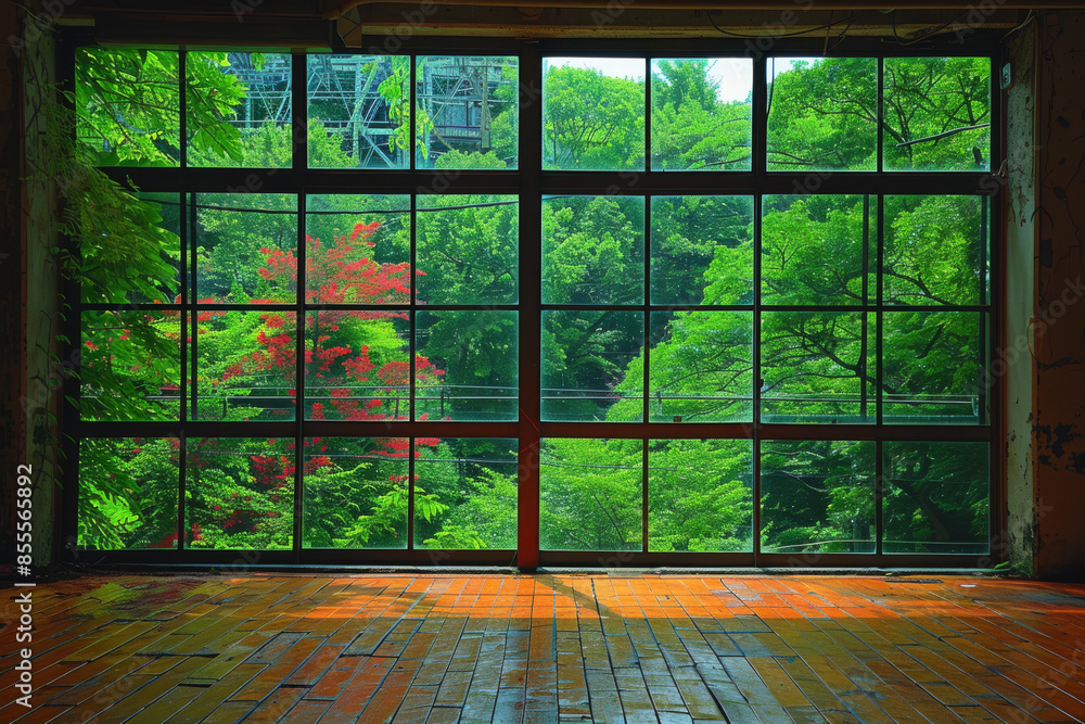 Large room with big windows and wooden flooring Large room with big windows and wooden flooring