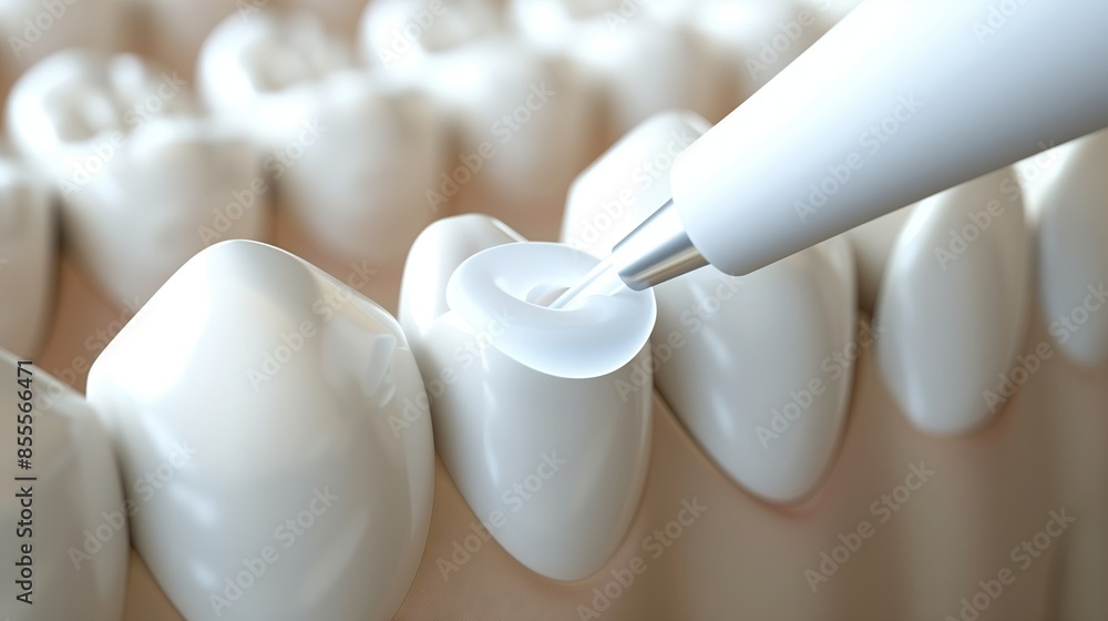 Fototapeta premium Dental filling of caries, medical treatment of human teeth