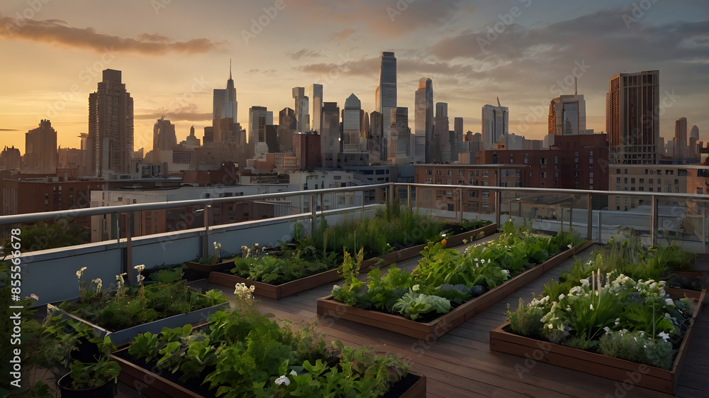 Fototapeta premium City Oasis: A Lush Rooftop Garden