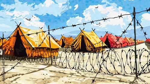 World Refugee Day June Barbed Wire International Day of Remembrance of the Slave Trade and its Abolition Refugee Tent Camps Persecution Theme