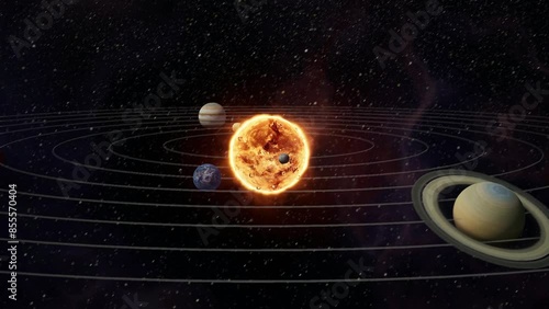 The Solar System. Sun in the center and the planets orbiting around our star.