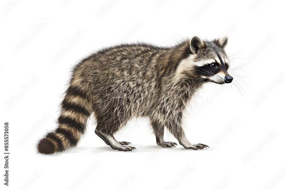 A raccoon is walking on a white background A raccoon is walking on a white background