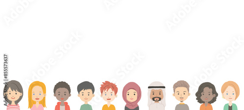 世界の人々の顔のイラスト　フレーム