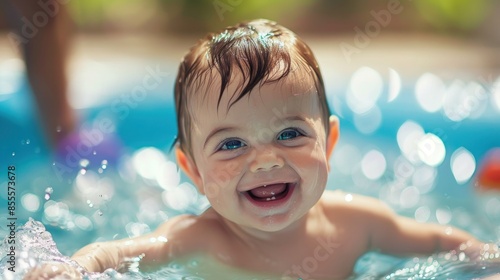 a happy baby, water pool © kimly
