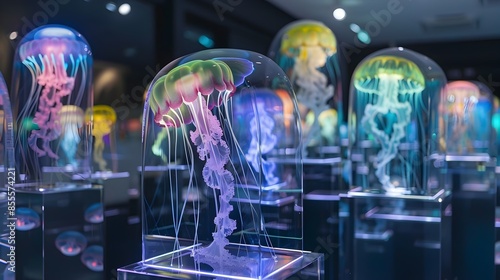 Glowing Jellyfish Display at the Osaka Aquarium Kaiyukan Showcasing the Diverse Bioluminescent Sea Creatures