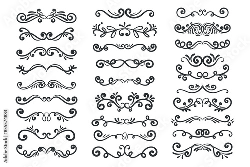 Modern hand draw decorative swirls and text dividers collection. Wedding decorative design elements