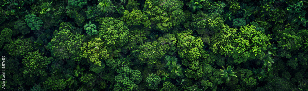 Aerial view of a dense green forest with tall trees seen from above. A bird's eye view of the lush rainforest canopy. Aerial view of a dense green forest with tall trees seen from above. A bird's eye view of the lush rainforest canopy.