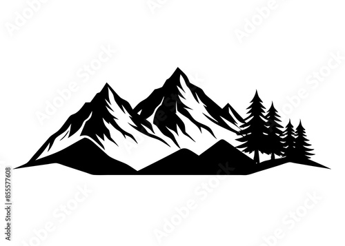 mountain vector range with tree silhouette illustration.