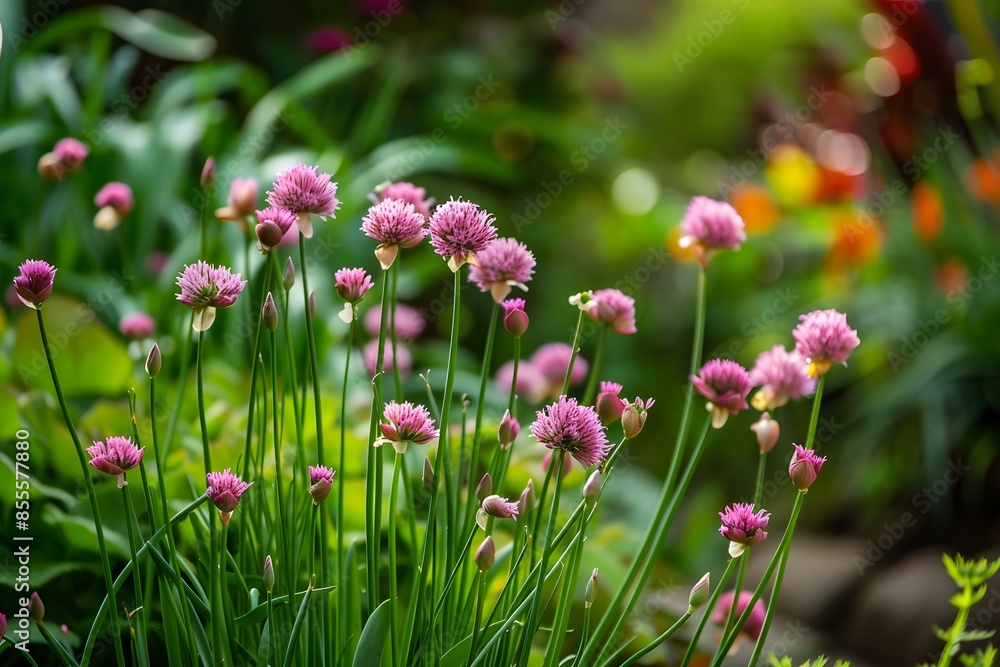 Chives in the garden. Growing blooming chives. Chives in the garden. Growing blooming chives.