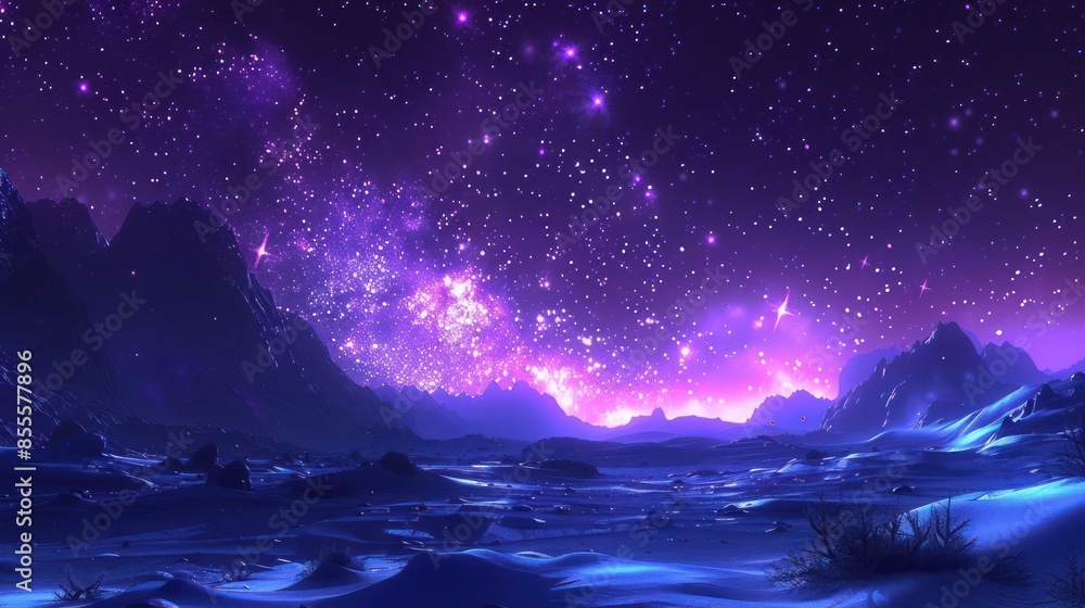 Fototapeta premium Desert night in magenta skies with rolling sands