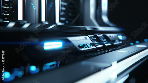 Close-up of a futuristic computer, photorealism, copy space, minimalism