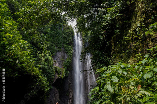 Curug Nangka Waterfall, a beautiful tourist destination in Bogor, West Java, Indonesia. Long exposure photo.