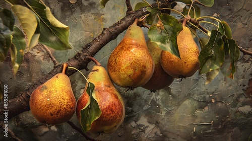 Ripe pears on old pear tree in the gardan photo