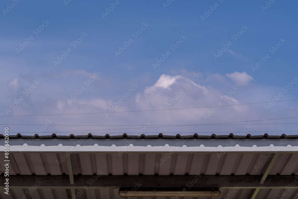 The copy space of the cloud in the sky on the metal roof The copy space of the cloud in the sky on the metal roof