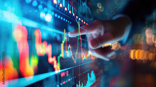 Businessman's Hand Highlighting Graph on Digital Display