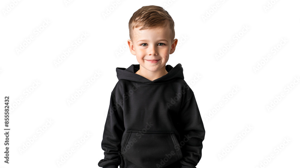 Portrait of a smiling child wearing black hoodie, concept of style and fashion studio shot, isolated on transparent background Portrait of a smiling child wearing black hoodie, concept of style and fashion studio shot, isolated on transparent background