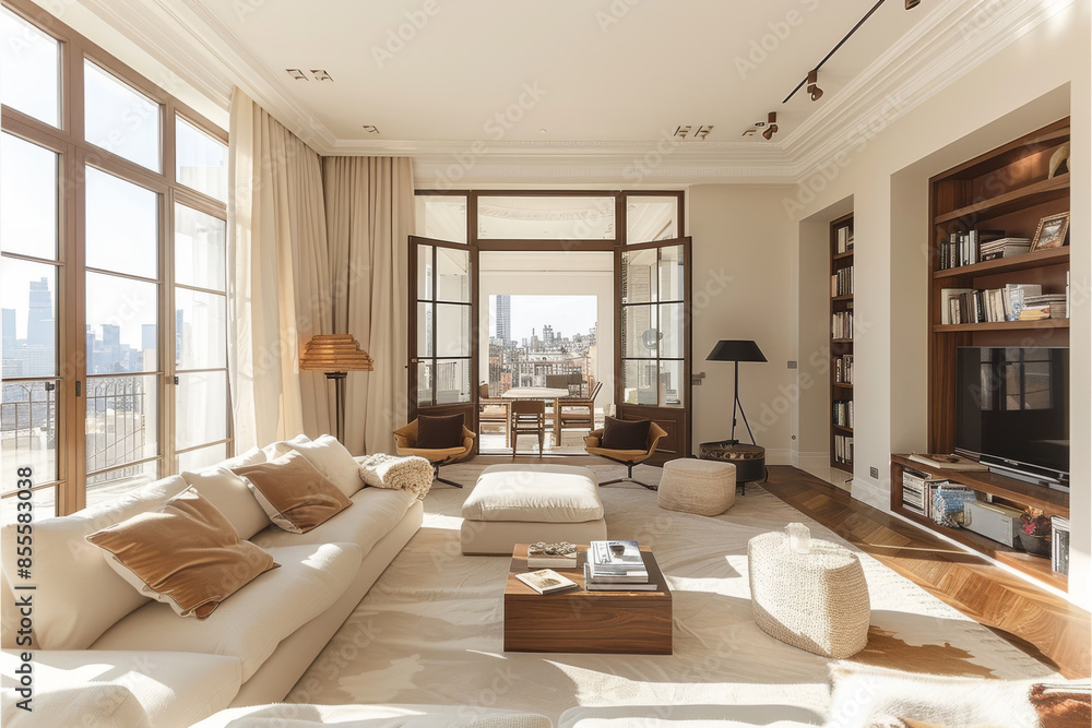 Fototapeta premium Cozy Living Room with Bookcase